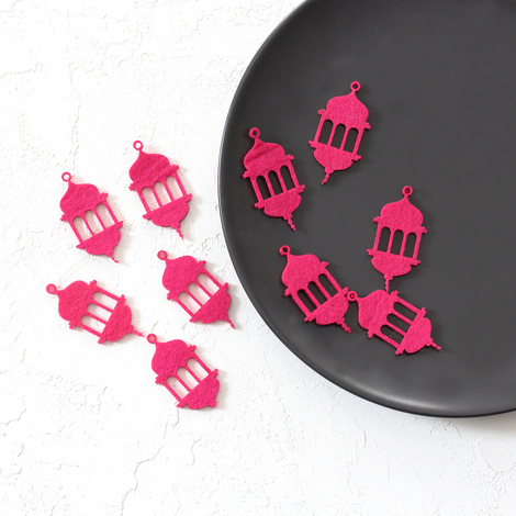 Felt lantern ornament / 10 pcs / Dark Pink - 2