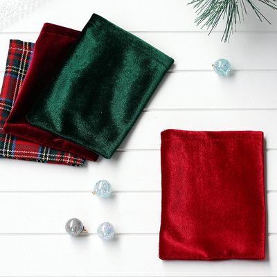 Christmas fabric accessory pouch (9x12 cm) / Green Velvet (10 pcs) - 1