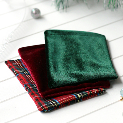 Christmas fabric accessory pouch (9x12 cm) / Green Velvet (10 pcs) - 2