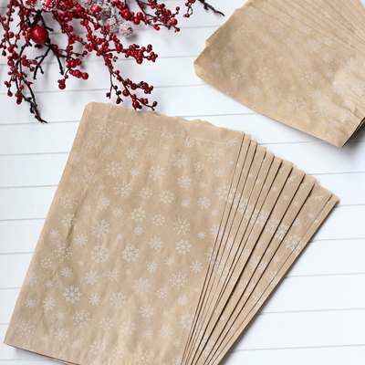 Snow patterned paper bag, kraft / 11x20 - 100 pcs - 1