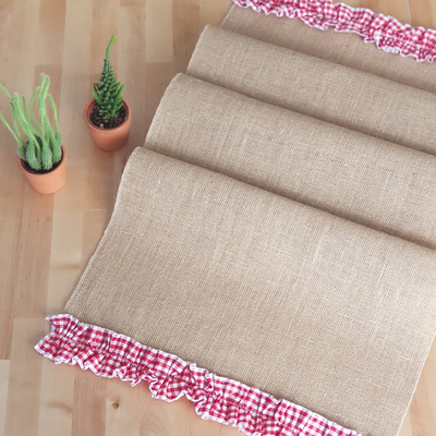 Gingham ruffled jute runner, red / 45x200 cm - 1