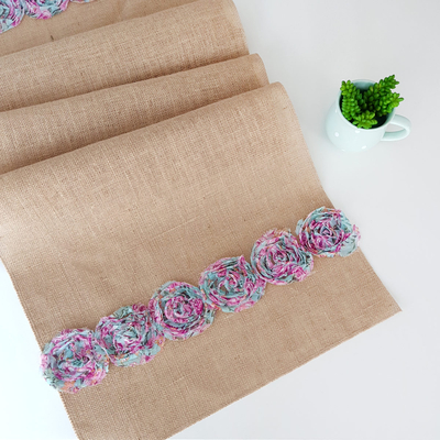 Floral jute runner, pink mint / 45x200 cm - 1