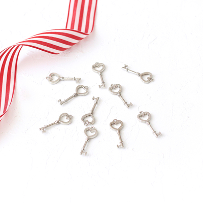 Key, heart / 10 pcs (Silver) - 3