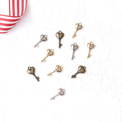 Lock heart key / 10 pcs (Antique) - 4