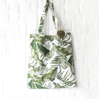 Leaf patterned Duck fabric tote bag - 1