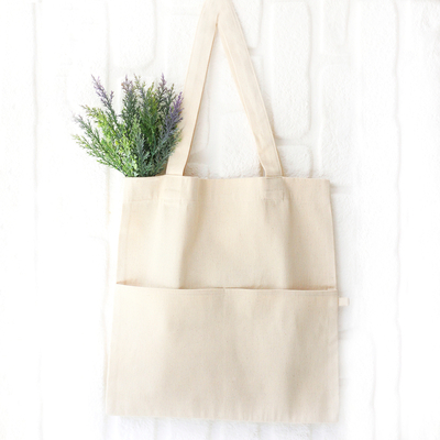 Cotton gabardine tote bag with twin pockets - 1