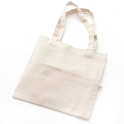 Cotton gabardine tote bag with twin pockets - 2