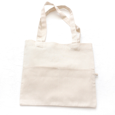 Cotton gabardine tote bag with twin pockets - 5