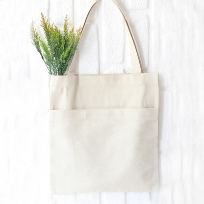 Cotton gabardine tote bag with kangaroo pocket - 1