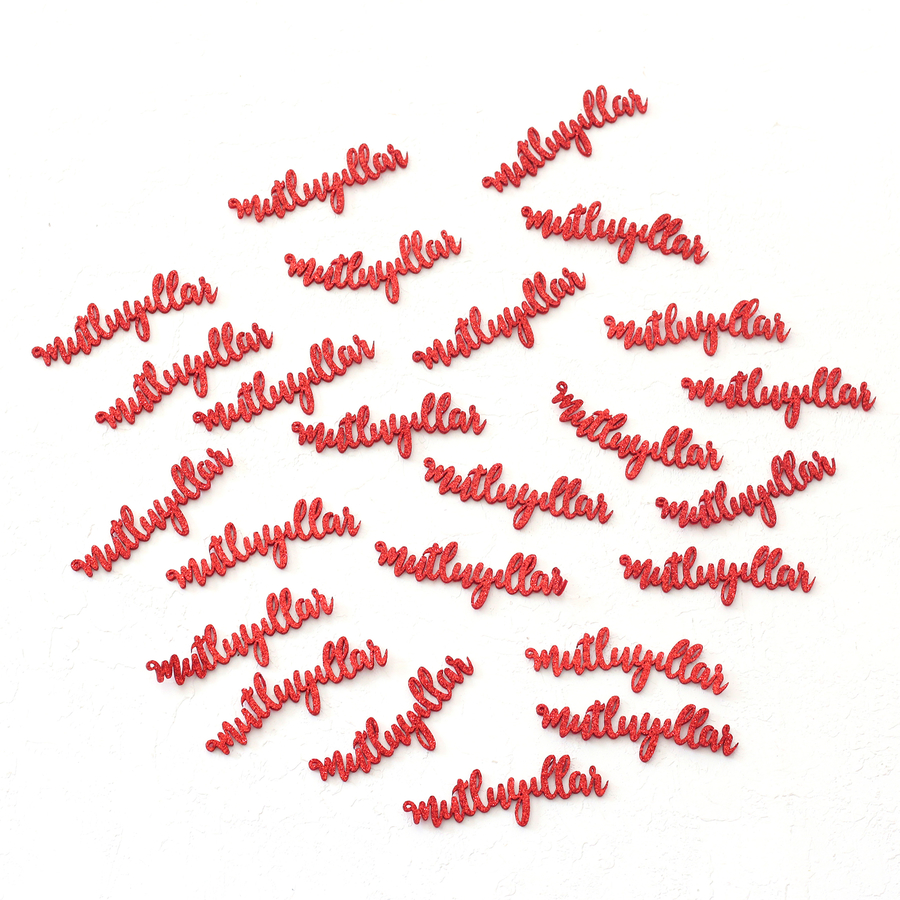 Felt happy new year, glitter red / 24 pcs - 1