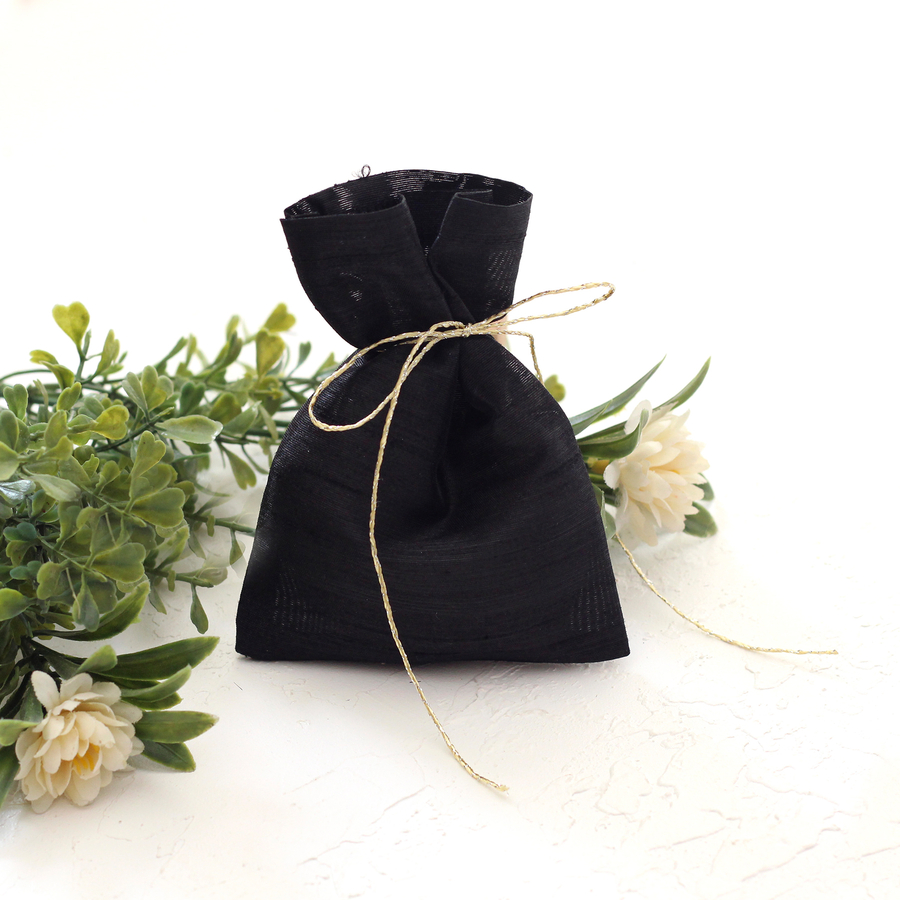 Black Ottoman silk pouch, 9x12 cm / 10 pcs - 1