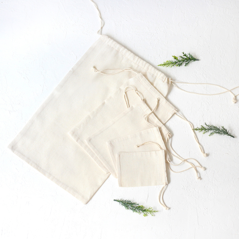 Cream raw cloth pouch with drawstring, 9x12 cm / 10 pcs - 4