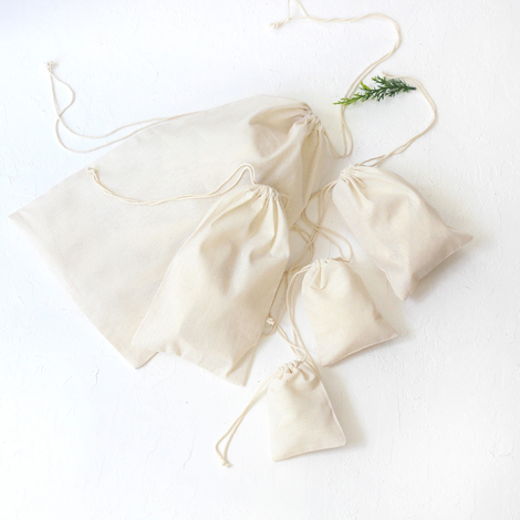 Cream raw cloth pouch with drawstring, 9x12 cm / 10 pcs - 3