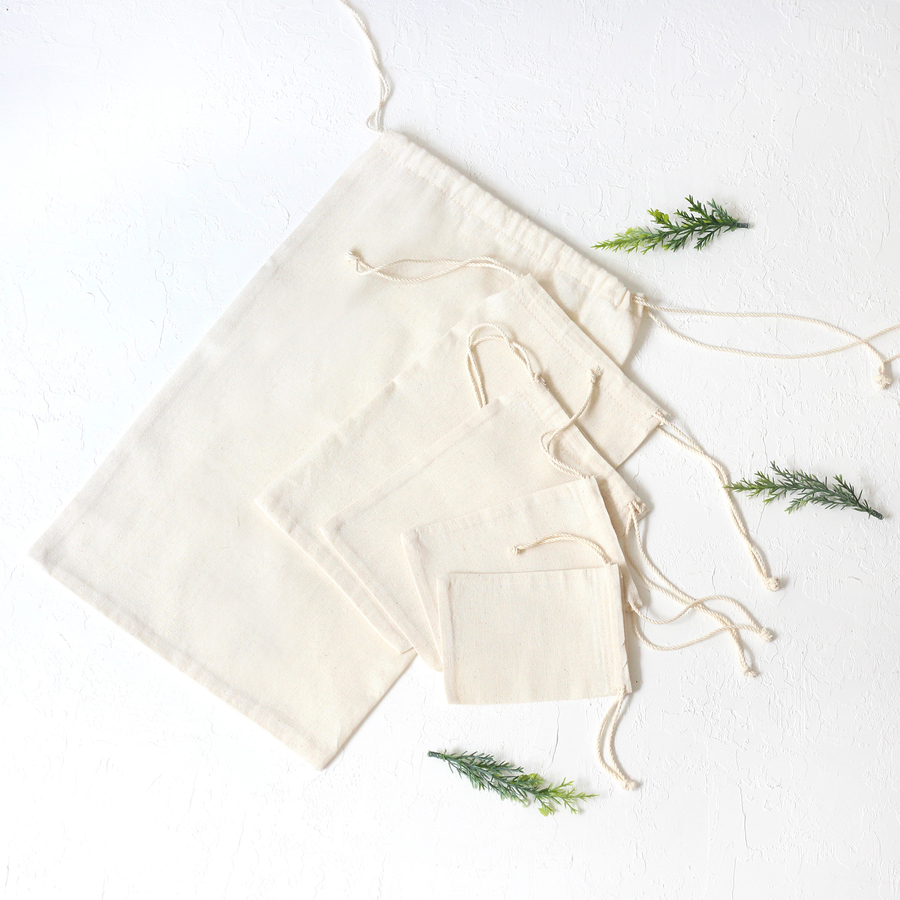 Cream raw cloth pouch with drawstring, 10x15 cm / 10 pcs - 4