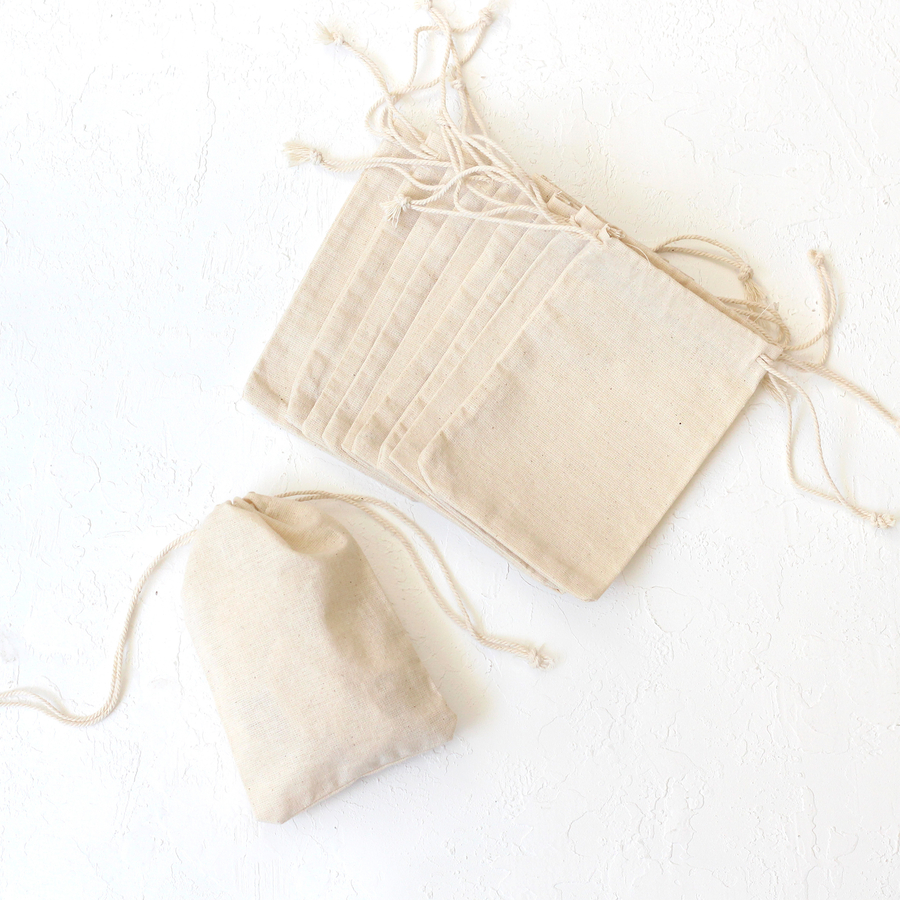 Cream raw cloth pouch with drawstring, 10x15 cm / 10 pcs - 2