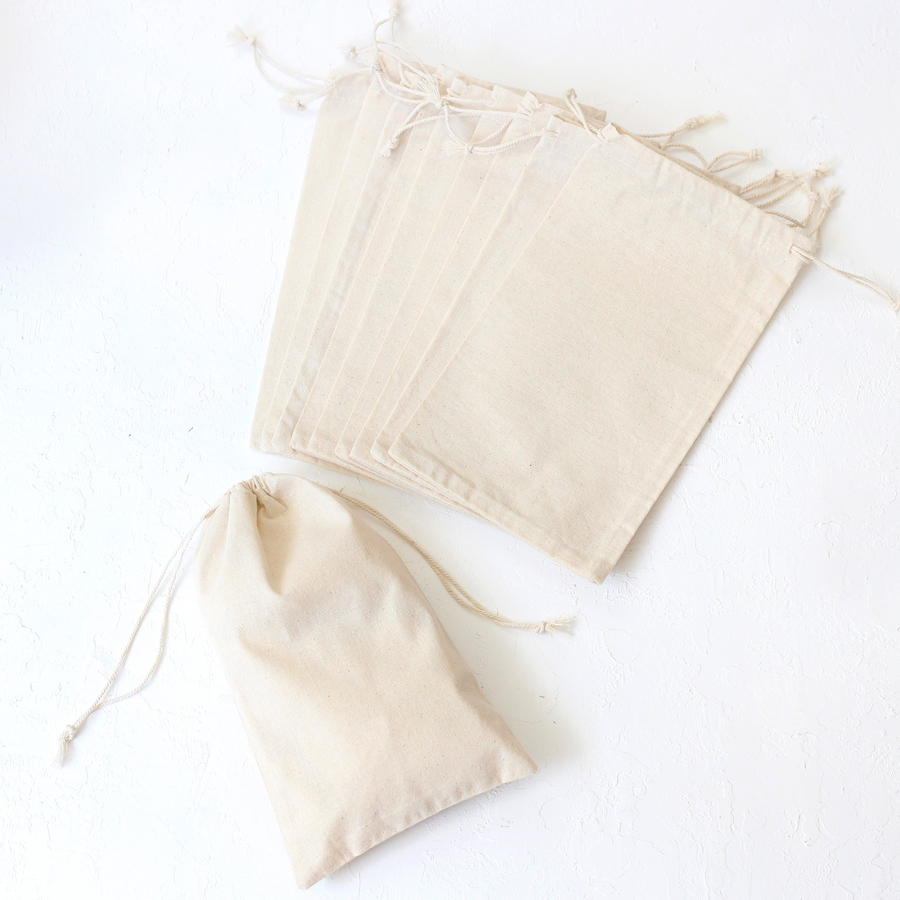 Cream raw cloth pouch with drawstring, 15x25 cm / 10 pcs - 2