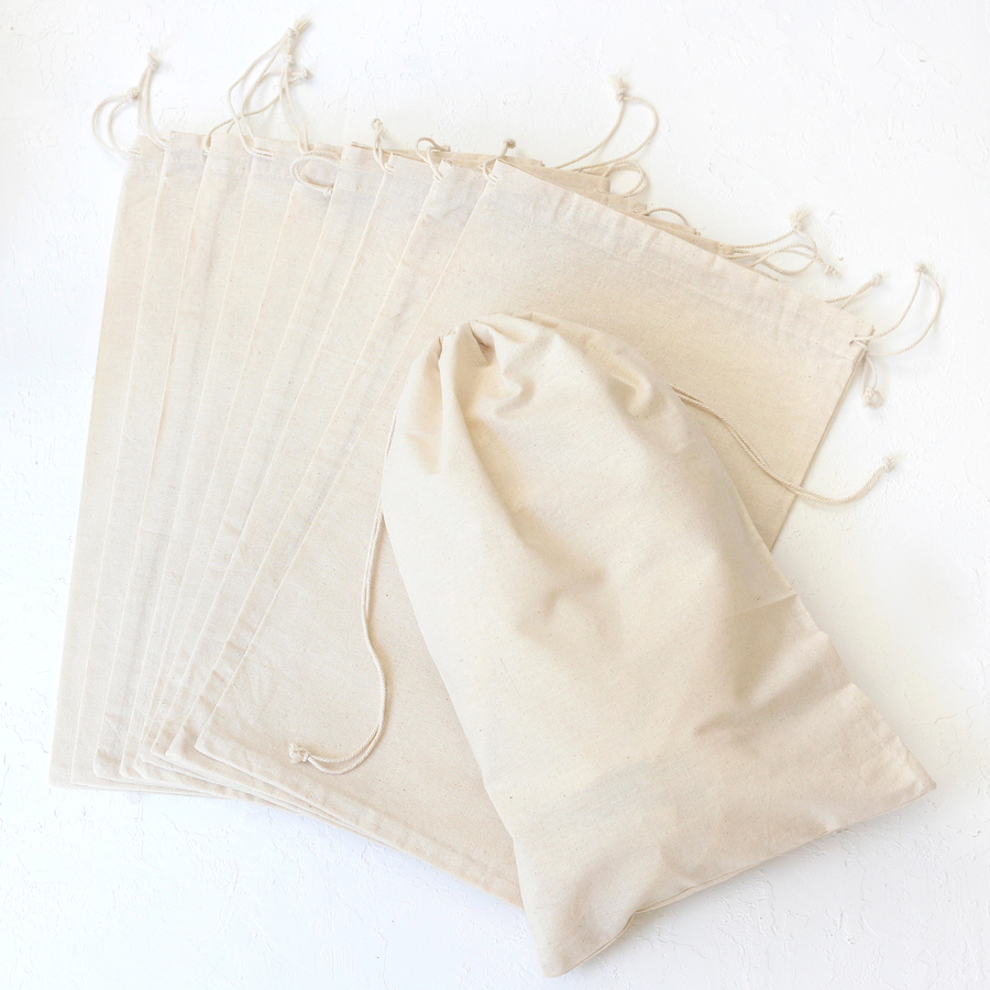 Cream raw cloth pouch with drawstring, 25x40 cm / 10 pcs - 2