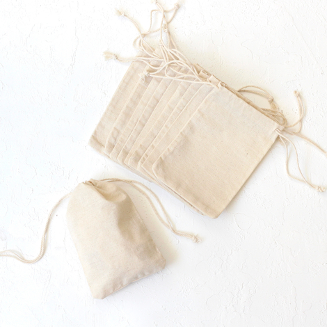 Cream raw cloth pouch with drawstring, 10x15 cm / 100 pcs - 2