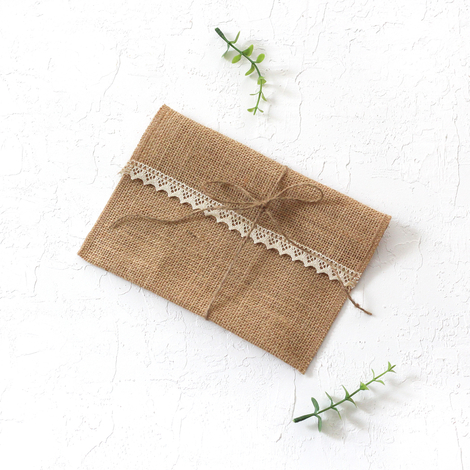 Jute envelope, lace ribbon, 14x19 cm / 10 pcs - 2