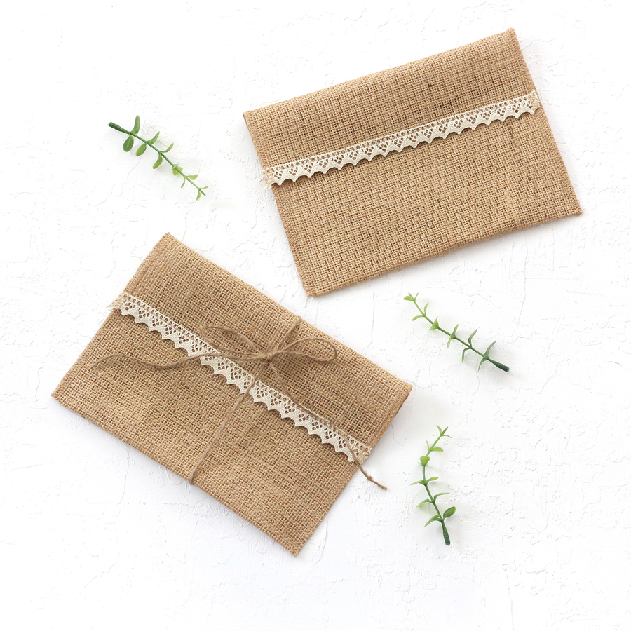 Jute envelope, lace ribbon, 14x19 cm / 100 pcs - 1