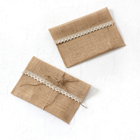 Jute envelope, lace ribbon, 14x19 cm / 100 pcs - 3