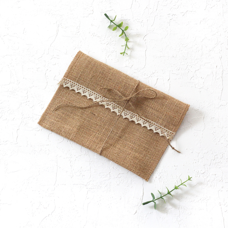 Jute envelope, lace ribbon, 14x19 cm / 100 pcs - 2