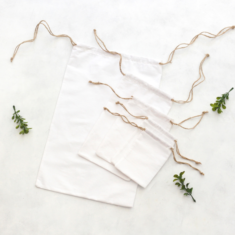 White raw cloth pouch with drawstring, 9x12 cm / 10 pcs - 4