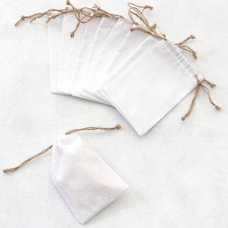 White raw cloth pouch with drawstring, 10x15 cm / 10 pcs - 2