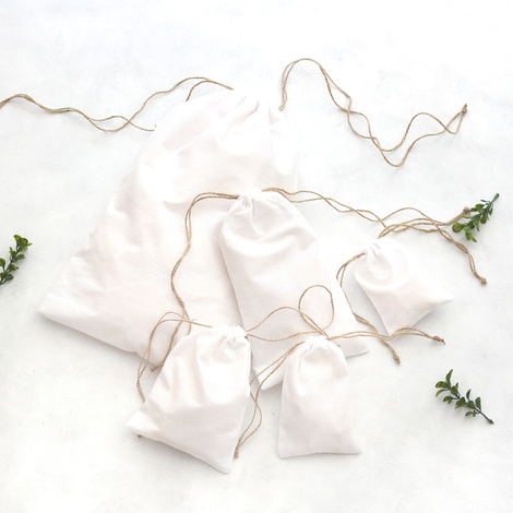 White raw cloth pouch with drawstring, 13x18 cm / 10 pcs - 3