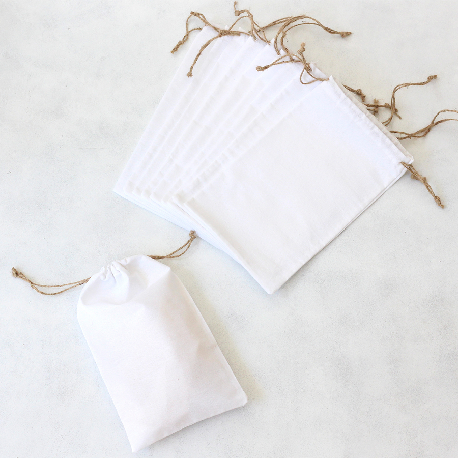 White raw cloth pouch with drawstring, 15x25 cm / 10 pcs - 2