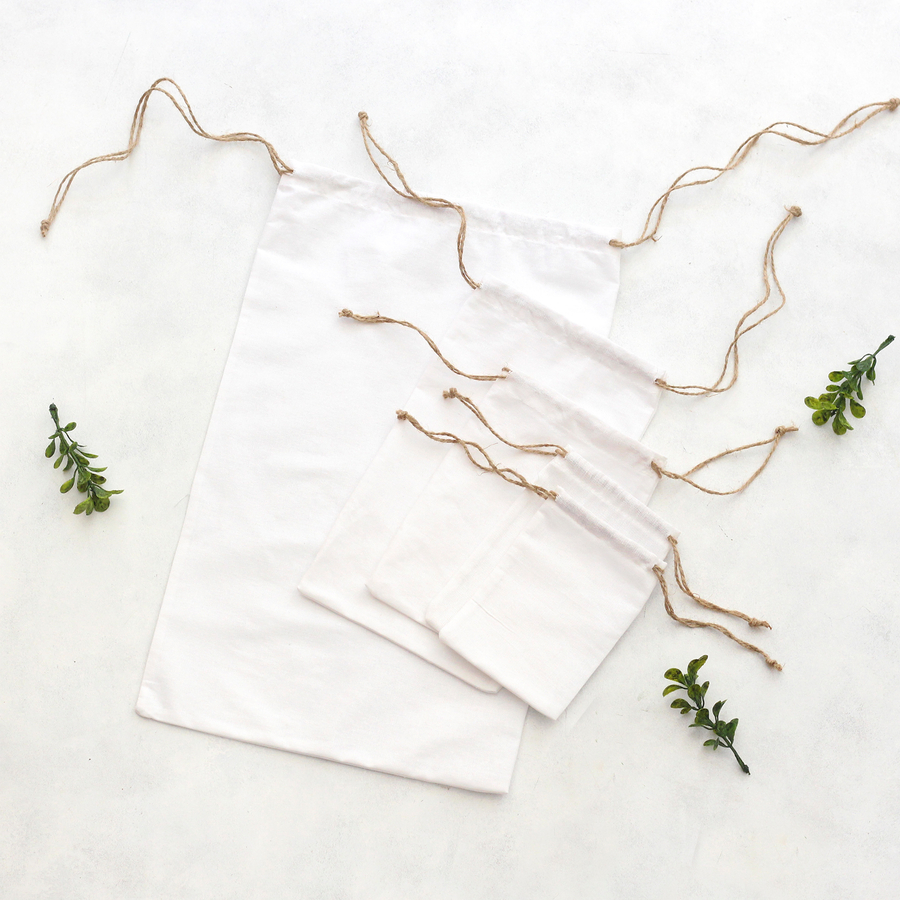 White raw cloth pouch with drawstring, 15x25 cm / 100 pcs - 4