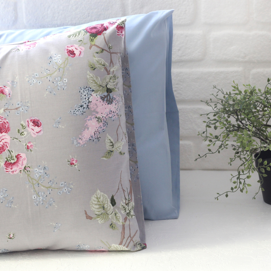 Rose patterned pillowcase set, 50x70 cm / grey - 1