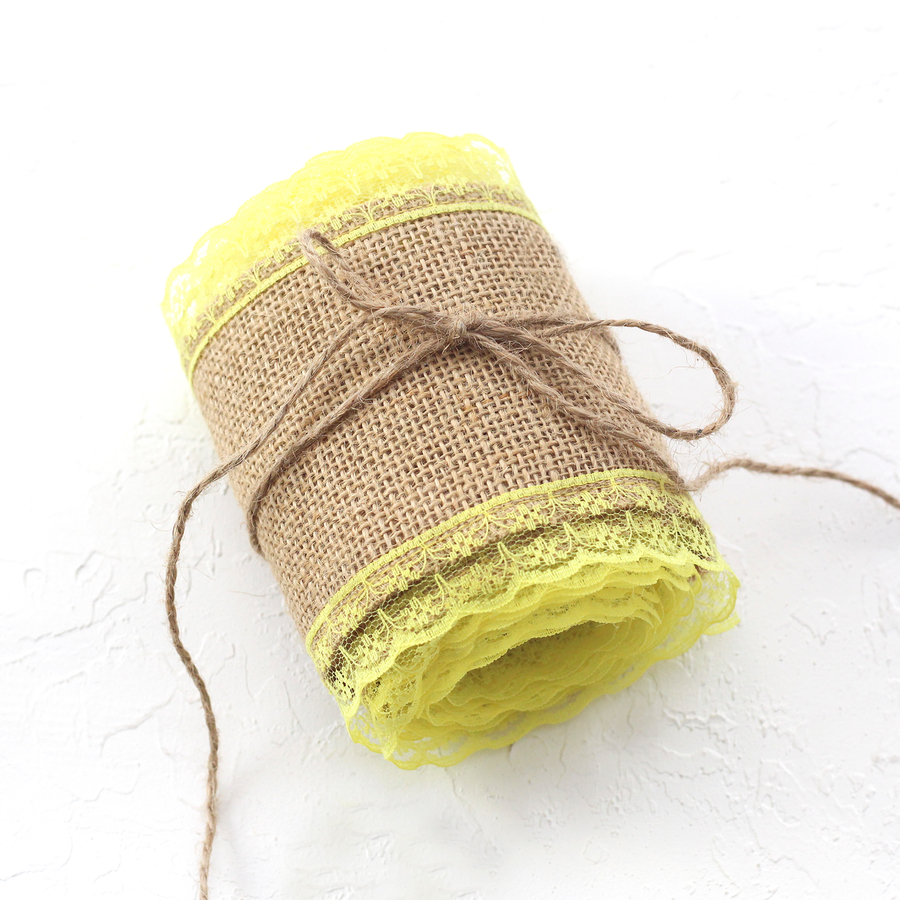 Jute ribbon, edge lace, 2 metres / Yellow - 1