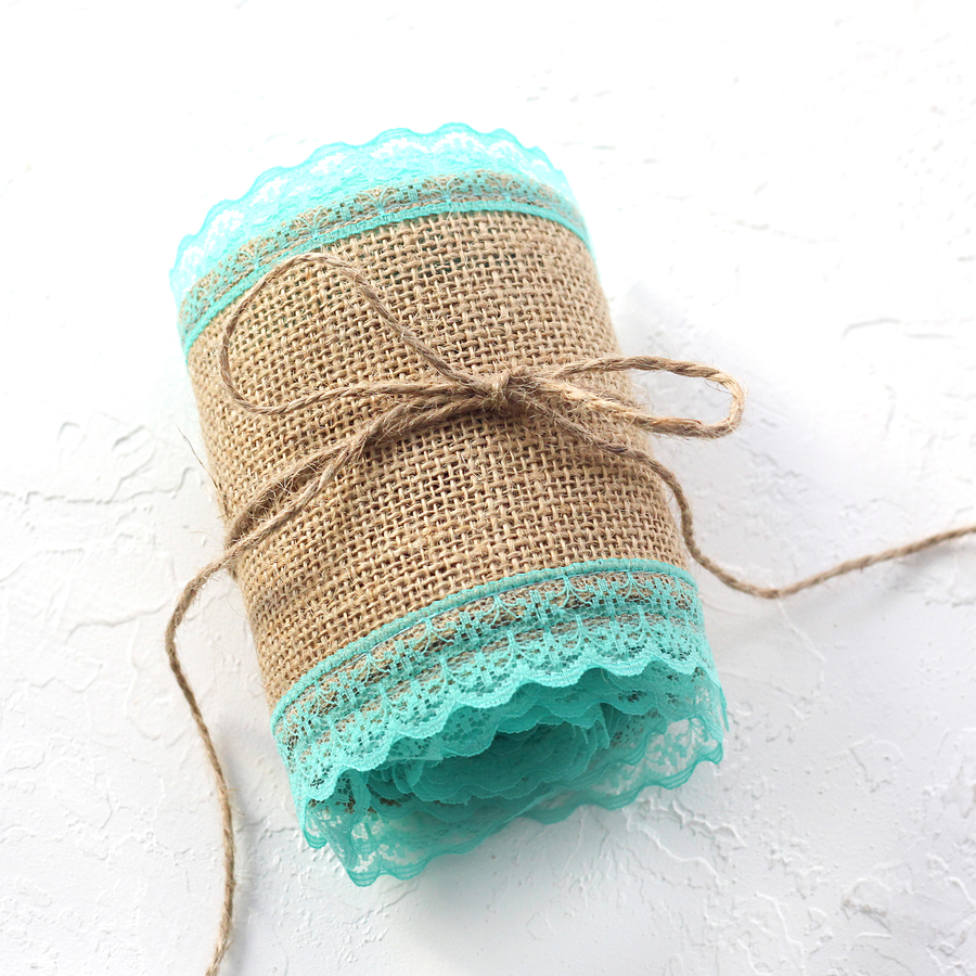 Jute ribbon, edge lace, 2 metres / Mint Green - 1