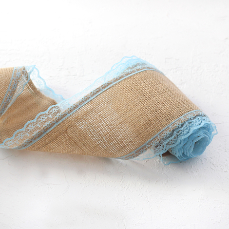 Jute ribbon, edge lace, 2 metres / Light Blue - 2