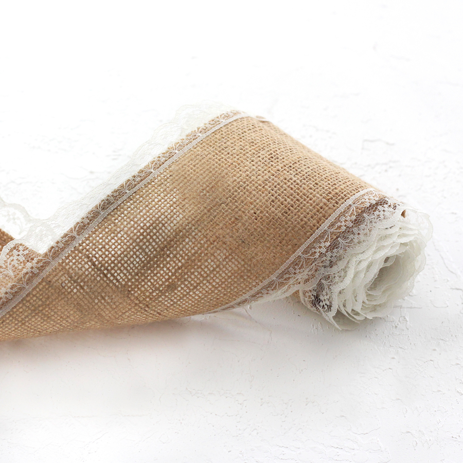 Jute ribbon, edge lace, 2 metres / Cream - 2