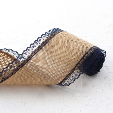 Jute ribbon, edge lace, 2 metres / Navy blue - 2