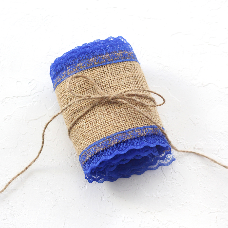 Jute ribbon, edge lace, 2 metres / Night Blue - 1