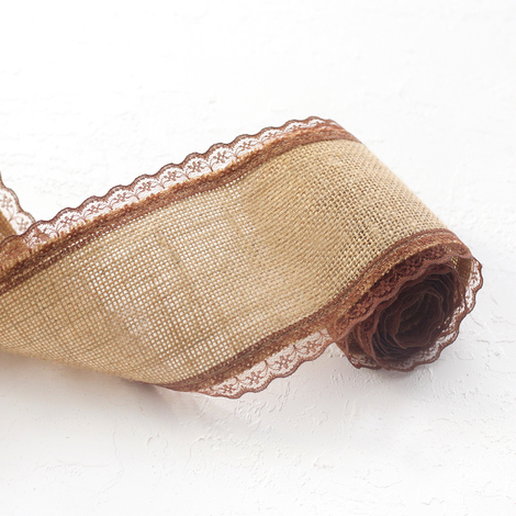 Jute ribbon, edge lace, 2 metres / Brown - 2