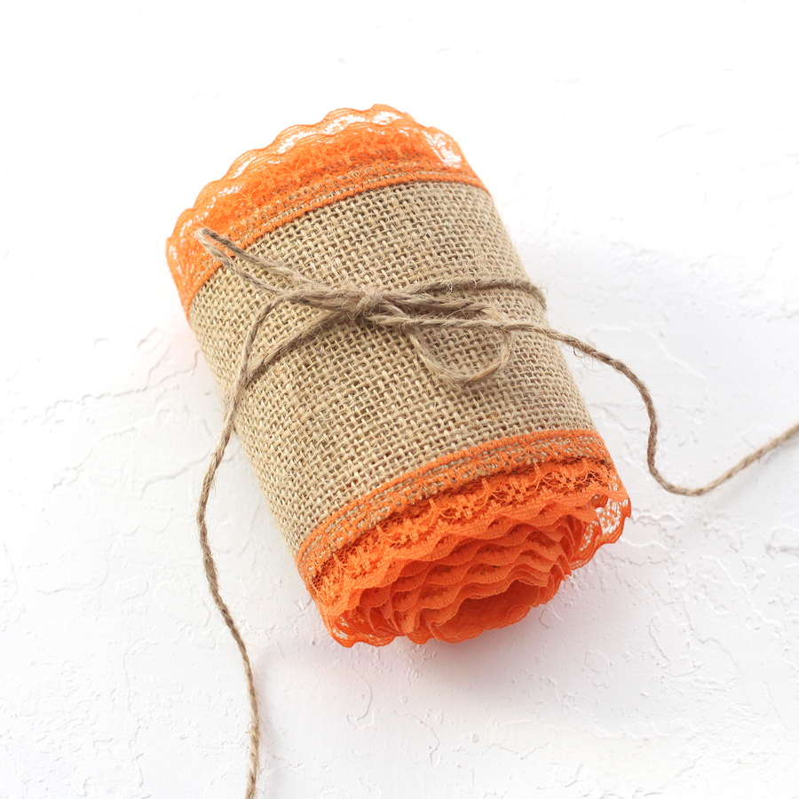 Jute ribbon, edge lace, 2 metres / Orange - 1