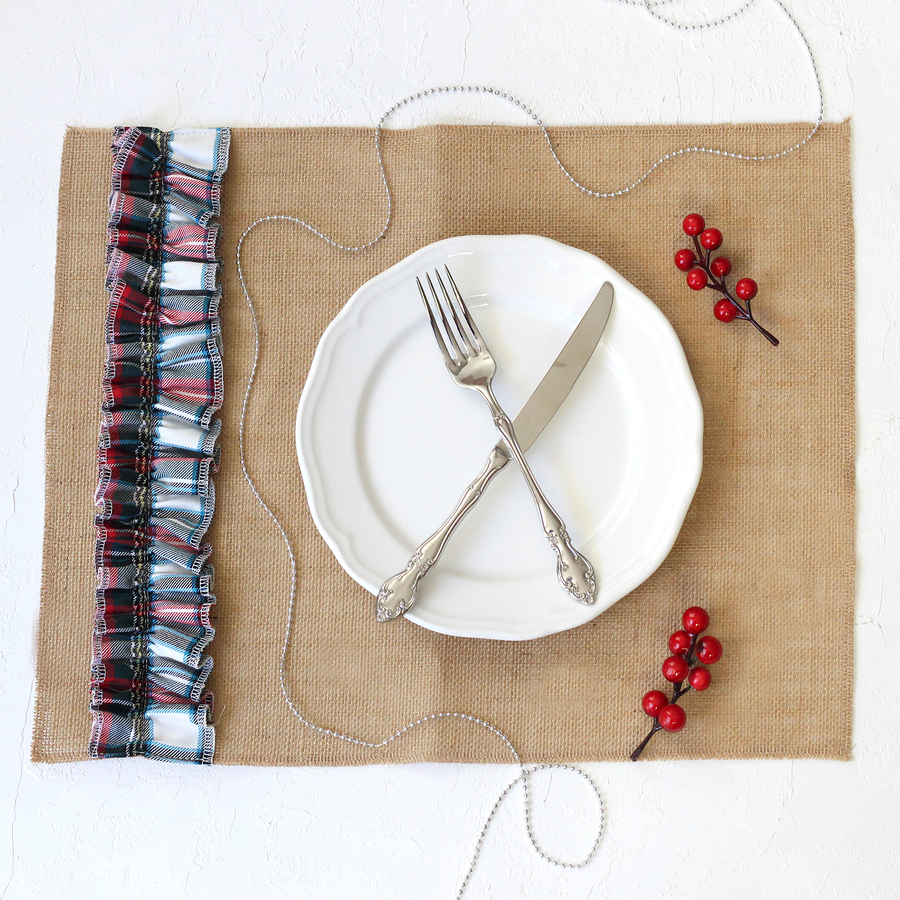 Green and white woven plaid jute placemat, 35x45 cm / 2 pcs - 1