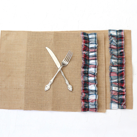 Green and white woven plaid jute placemat, 35x45 cm / 2 pcs - 2