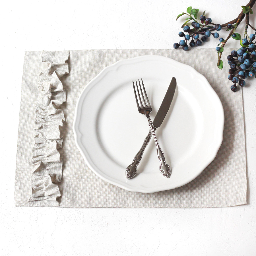 Frilly poly-linen placemat, natural, 35x45 cm / 2 pcs - 1