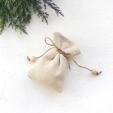 Natural pouch, with beaded jute string / 10x15 cm (10 pcs) - 3