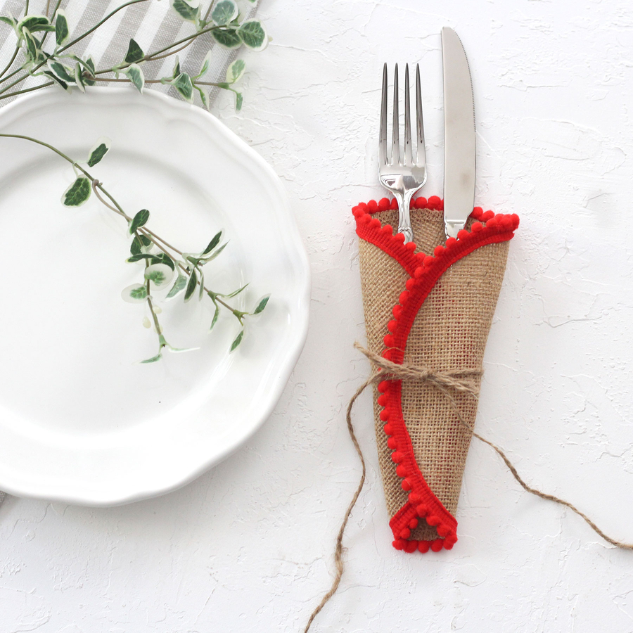 Cutlery service with red pompom, 18 cm / 4 pcs - 4