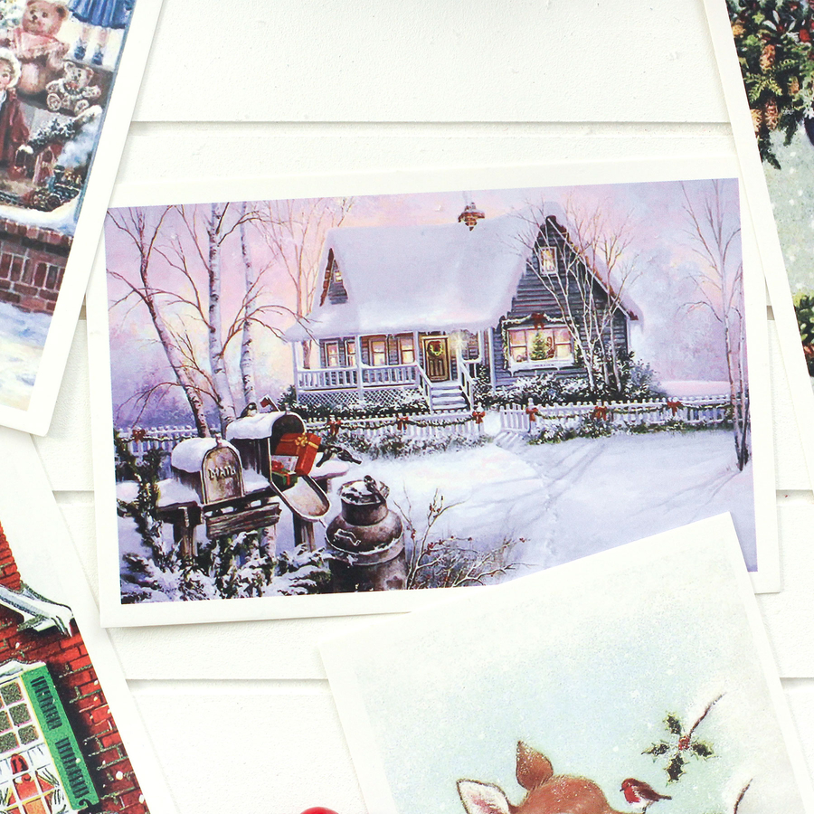 Postcard, Christmas, red house / 6 pcs - 5