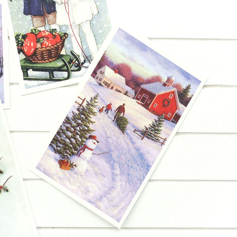 Postcard, Christmas, red house / 6 pcs - 7