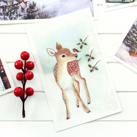 Postcard, Christmas, red house / 6 pcs - 2