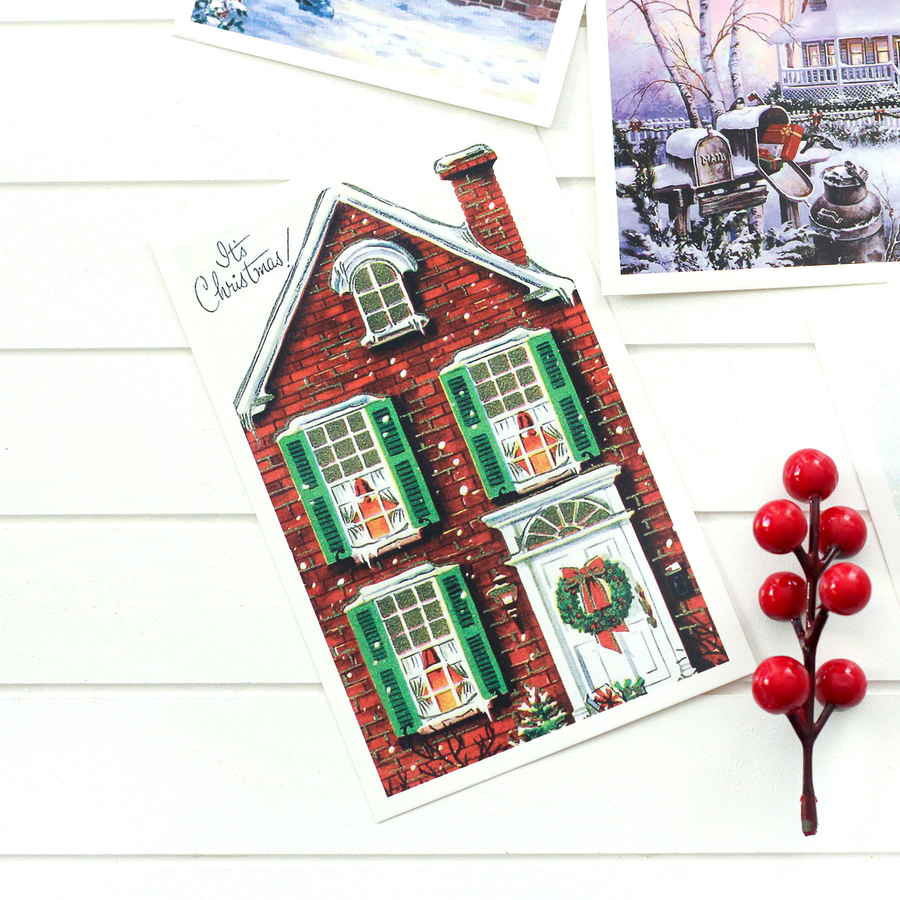 Postcard, Christmas, red house / 6 pcs - 3