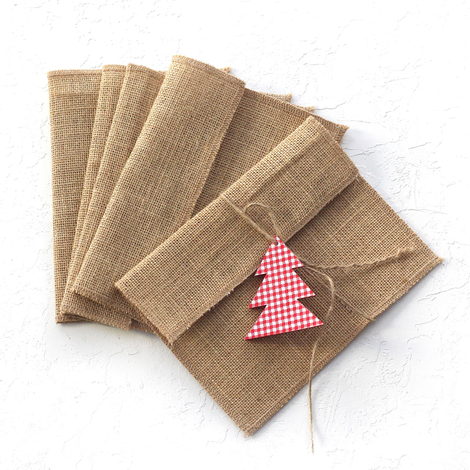 Jute envelope with felt motifs (14x19 cm), gingham pine / 5 pcs - 2